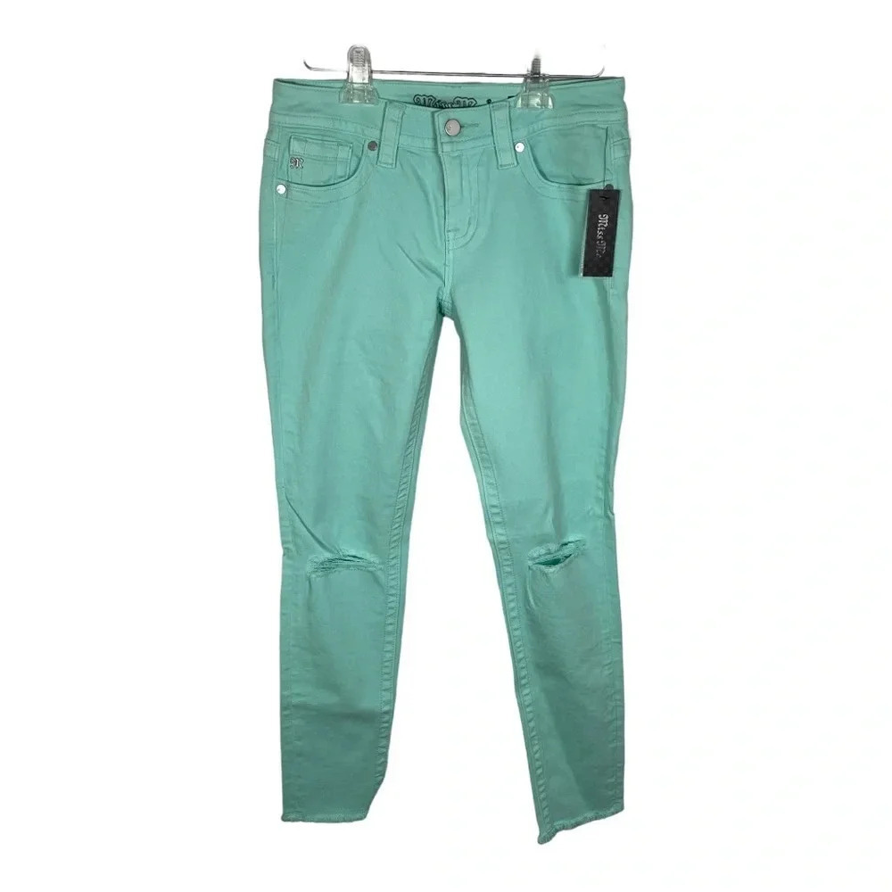 Miss Me Mint Green Distressed Mid-Rise Ankle Skinny Jeans size 26 NWT